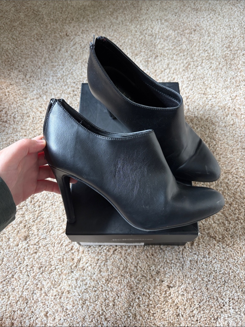 Kelly & Katie Black Leather Pointed Toe High Heel Booties